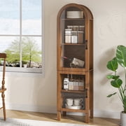 Arched Kitchen Pantry Storage Cabinet, Tall Storage Display Cabinet, 5 Tier Bookcase for Living Room Walnut