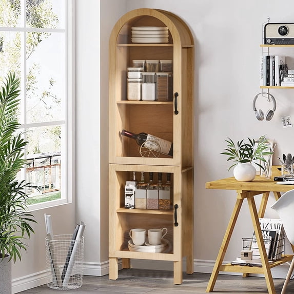 Arched Kitchen Pantry Storage Cabinet, Tall Storage Display Cabinet, 5 Tier Bookcase for Living Room (Wood)
