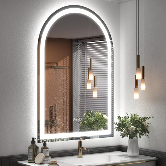 Arched LED Bathroom Mirror 26x38 with Backlit and Frontlit, Dimmable Arched Illuminated Mirror, Anti-Fog, 3 Colors, Memory, Shatter-Proof, ETL Listed