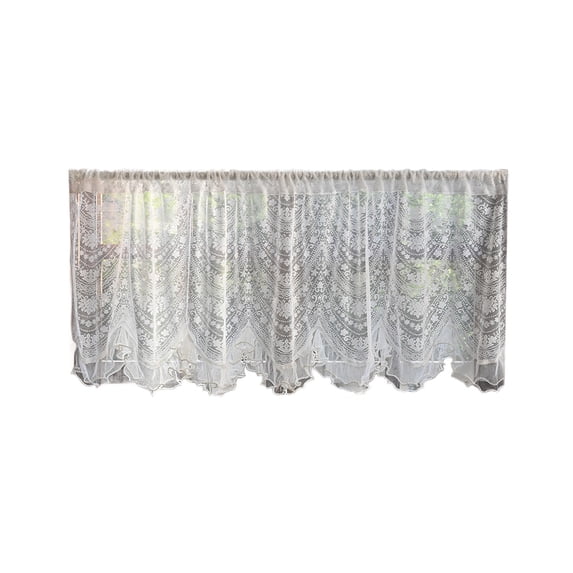 Arched Lace Curtain Valance with Embroidered Semi-Sheer Chiffon, Rod Pocket Design for Doors and Windows, Durable Polyester Fabric, Elegant Home Decor for Living Room Bedroom