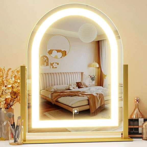 Arched Makeup Vanity Mirror with Lights 17.2" LED Makeup Mirror Detachable 10X Magnification, Hollywood Make Up Mirror with Lighting, Smart Touch, 360° Rotation, (Gold,Gift Box)