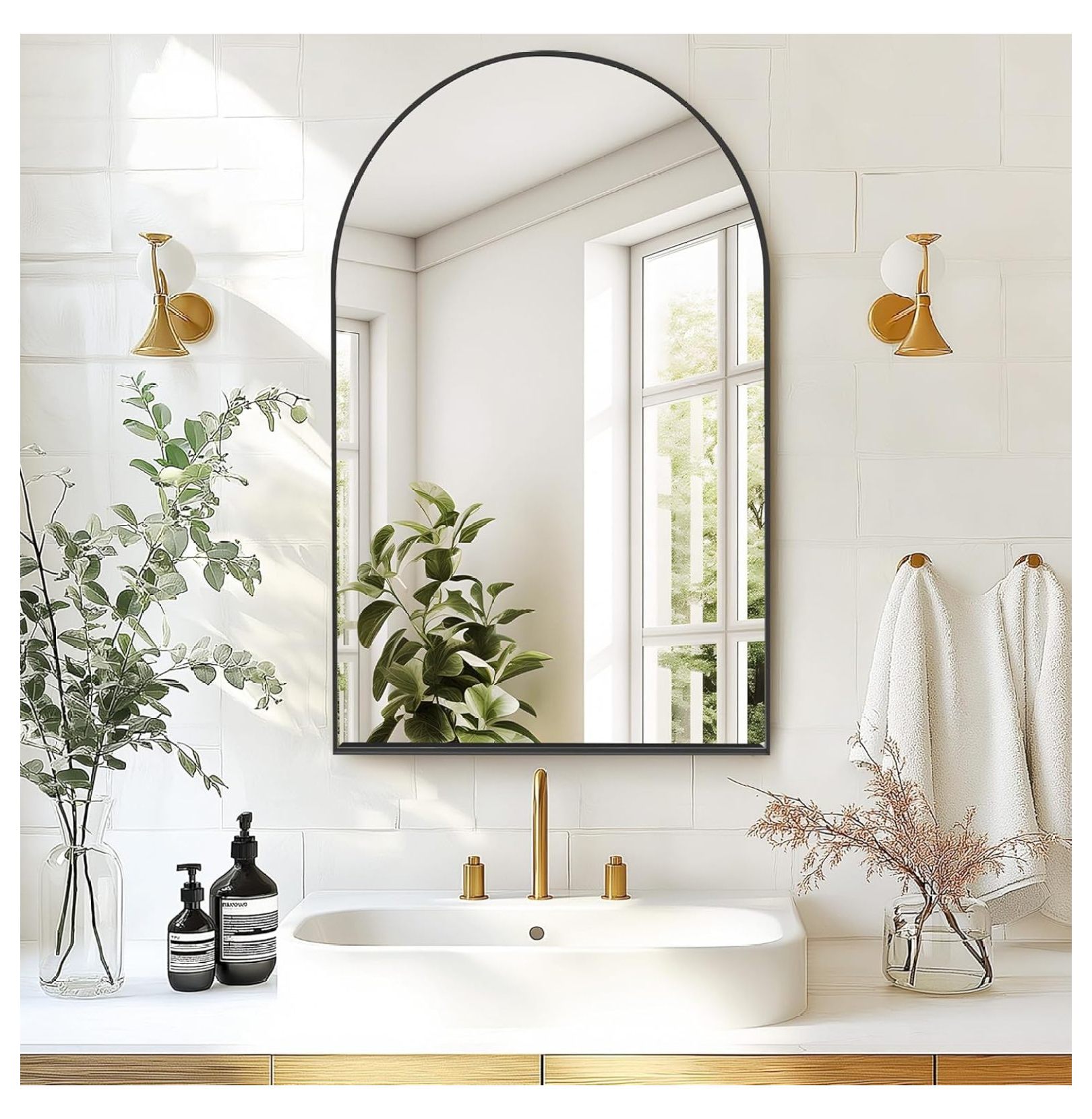 Arched Medicine Cabinet with Mirror, 24"x36" Modern Recessed Mirror ...