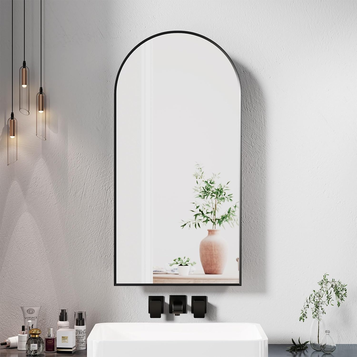 Arched Medicine Cabinet with Mirror,Black Medicine Cabinet for Bathroom,Brushed Black Medicine Cabinet Surface Mount,Bathroom Arch Mirror Cabinet with Storage,Not Recessed,Black,16 x31Inch