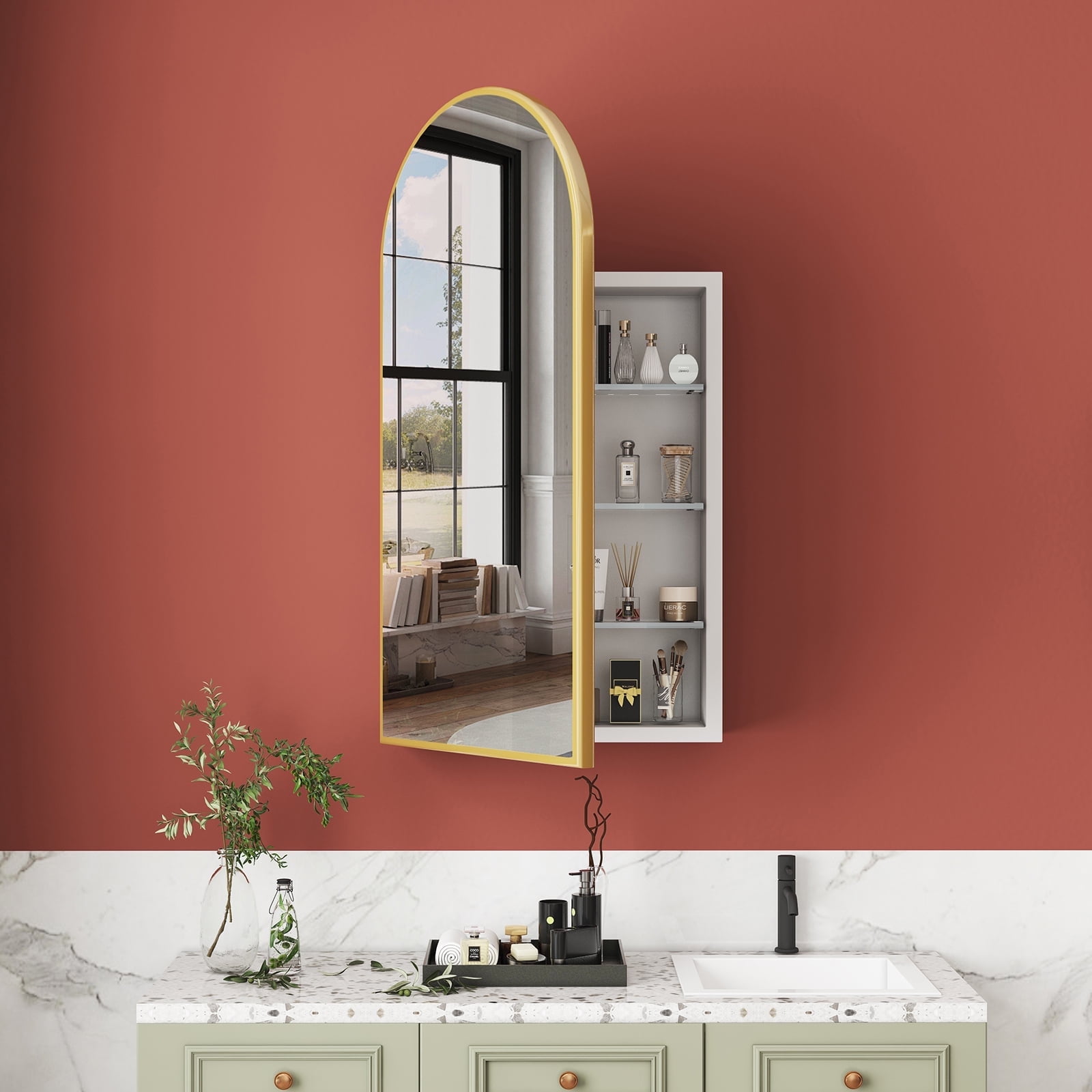 Arched Medicine Cabinet with Mirror,20x36 in Recessed Medicine Cabinet ...
