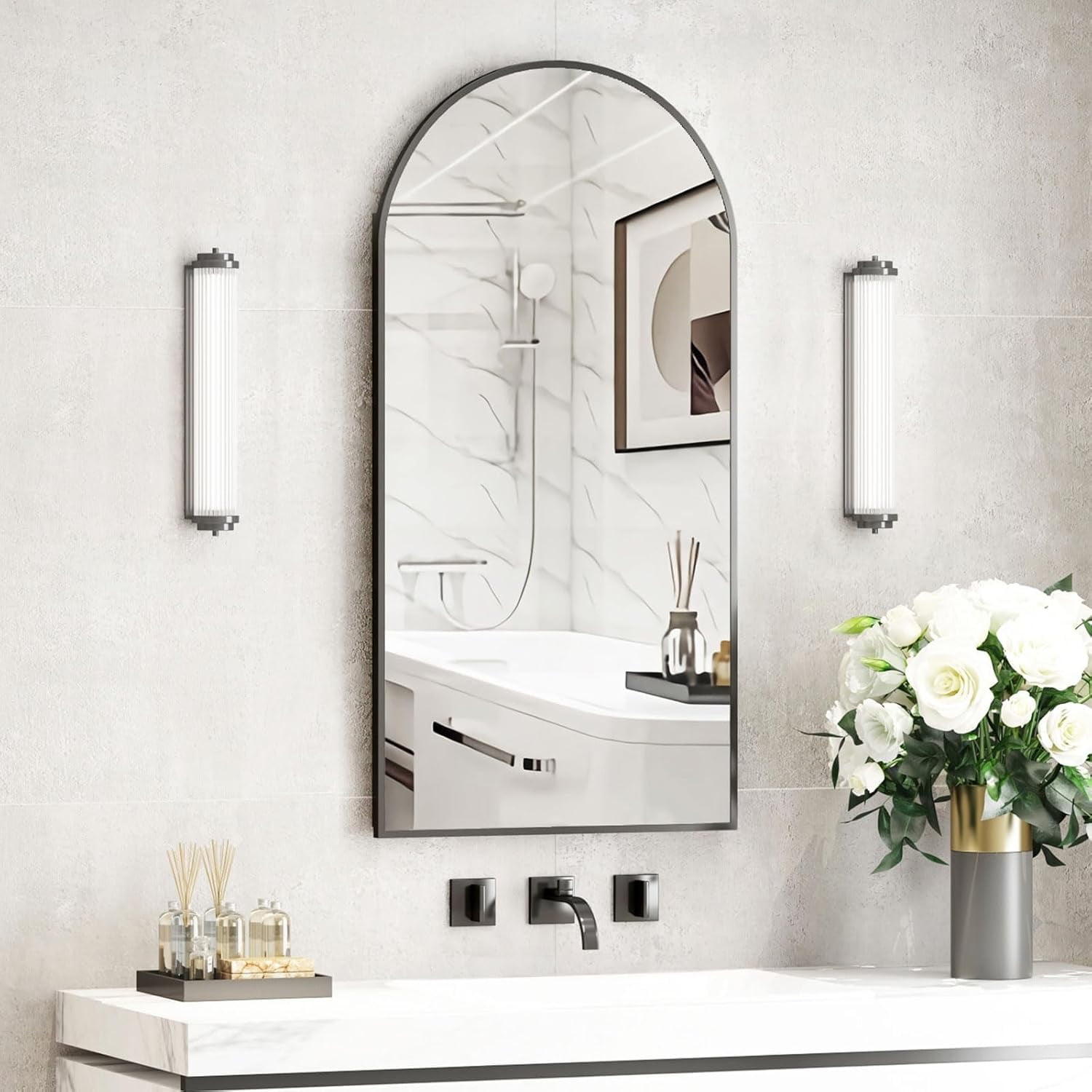 Arched Medicine with Mirror,Recessed Medicine Mirrors for Bathroom with