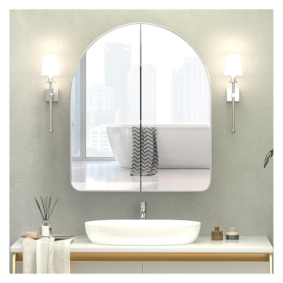 Arched Medicine Cabinet with Mirror,Silver Bathroom Mirror Cabinet,24x28 Mirrored Medicine Cabinets for Bathroom Mirror with Storage,Wall Mounted Medicine Cabinets,botiquines de baño