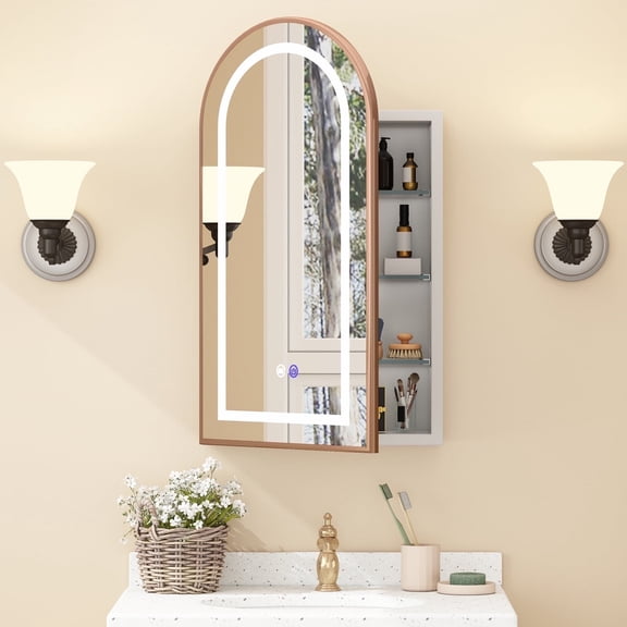 Arched Medicine Cabinet with Light,20x36 Inch Recessed Lighted Medicine Cabinet Mirror with Storage for Bathroom