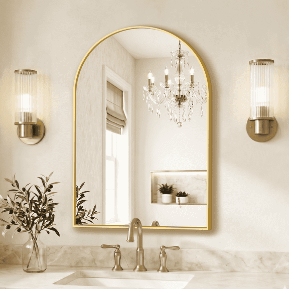 Mavora Max Arched Bathroom Mirror 30” x 20” Vanity Wall Mirror, Gold