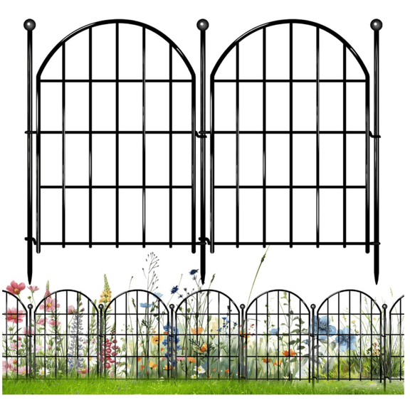 Arched No Dig Fence Border, Rustproof Metal Animal Barrier Fence with Ground Stake for Dog, Rabbit, Outdoor Yard Patio D r