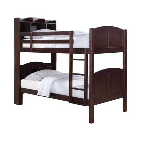 Arched Panel Design Twin Over Twin Bunk Bed with Bookcases, Brown- Saltoro Sherpi