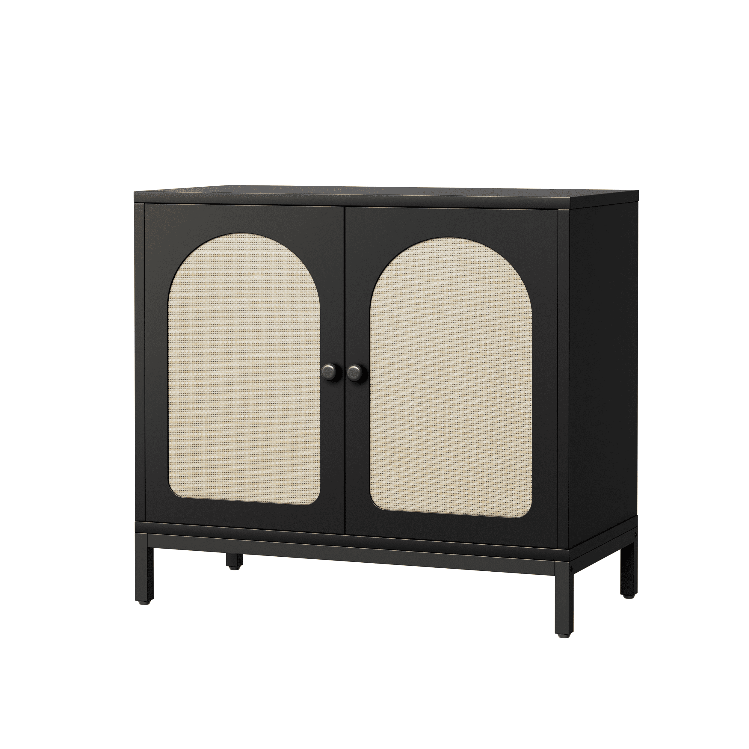 Arched Rattan Buffet Cabinet - Black 2-Door Storage Console with ...