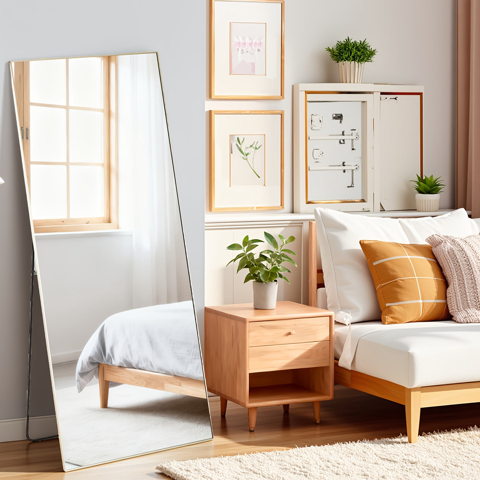 Arched &amp; Rectangular Full Length Mirror with Stand, Wall Hanging or ...