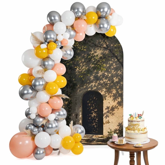 Arched Stone Doorway Arch Backdrop Cover 4FT Rustic Architectural Gold Sunlight Tree Shadow Spandex Fitted Arch Covers Stretchy Backdrop Decoration for Wedding Birthday Graduation Party