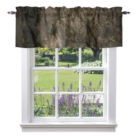 Arched Stone Doorway Valances for Windows, Rustic Architectural Brown Leaf Tree Shadow Rod Pocket Short Window Valance Curtains Holiday Window Treatment for Kitchen Living Room Bathroom 42" x 12"