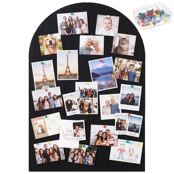 Large Arched Felt Bulletin Board 47" x 32", Decorative Cork Board for Office & Wall Decor, with 30 Pins Are Perfect to Display Your Photos, Black