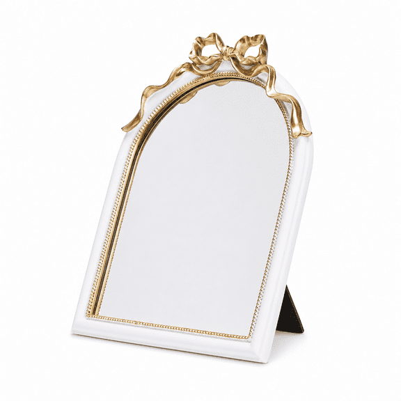 Arched Tabletop Makeup Mirror, Ornate Bow Victorian Vanity Decor