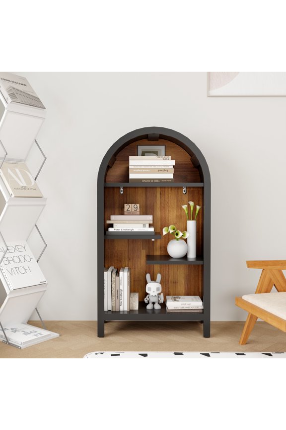 Arched Top Industrial Open Shelf - 4 Tier Asymmetrical Display Rack