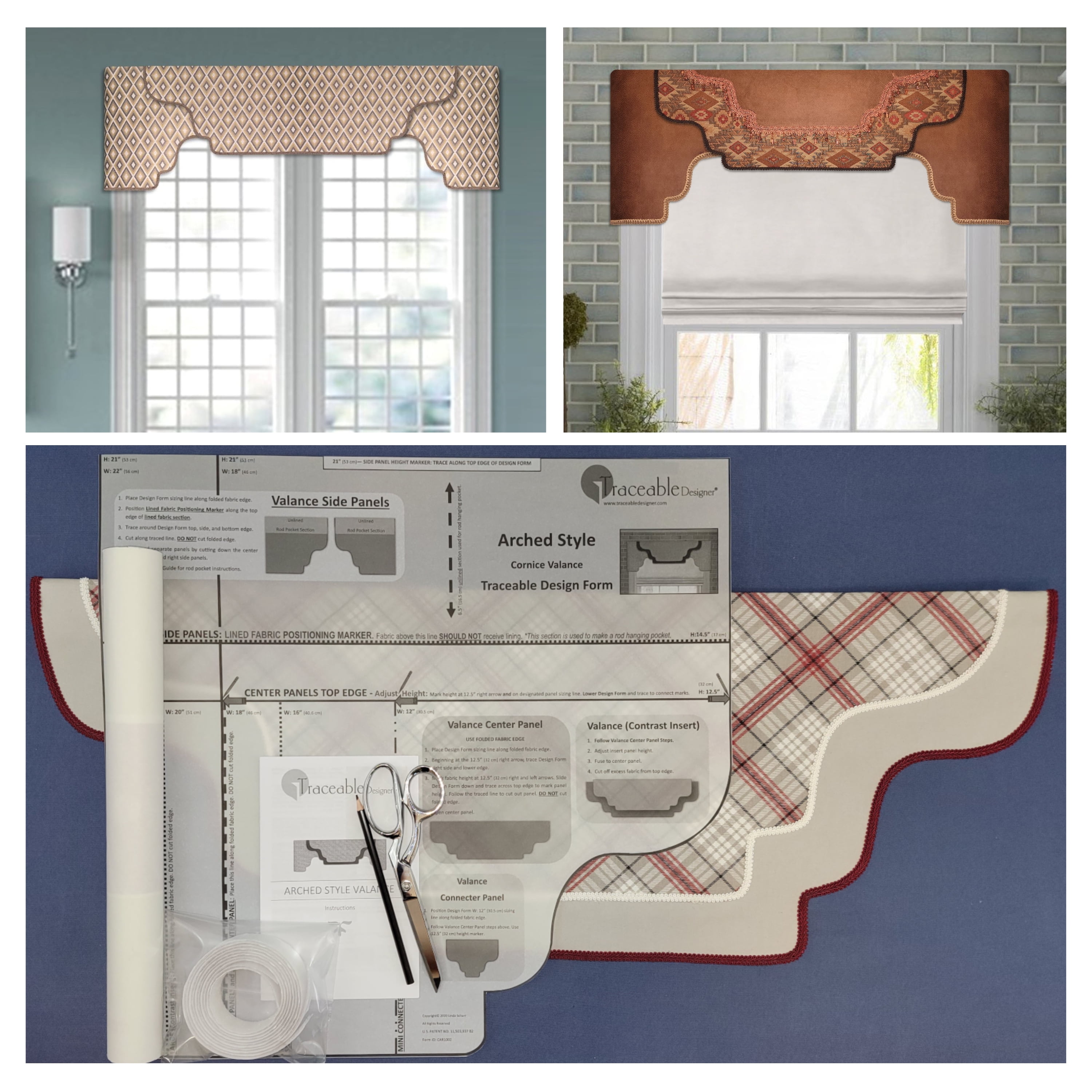 Gray and Floral Cotton Arched Valance Kit with Rod Pocket