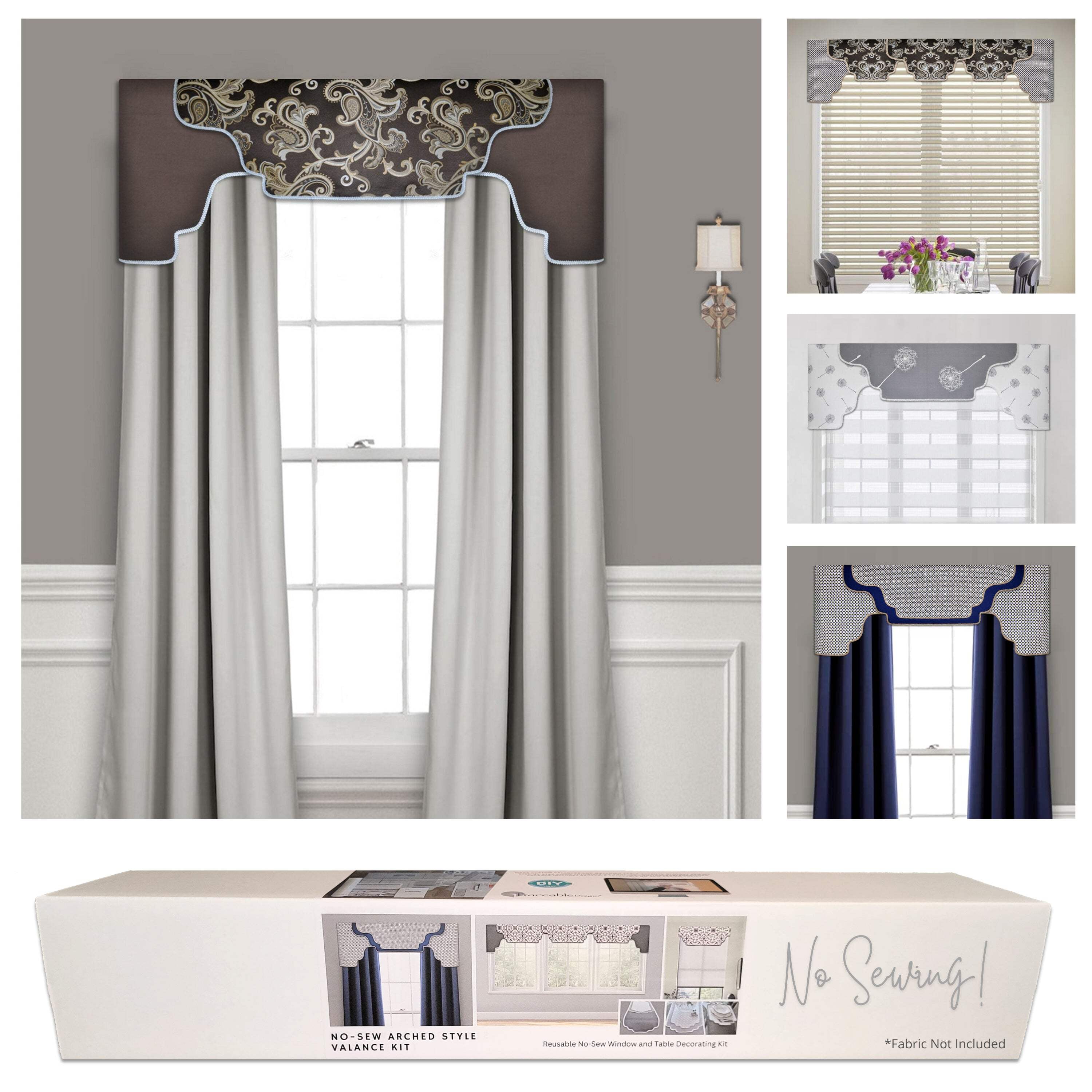 Gray and Floral Cotton Arched Valance Kit with Rod Pocket