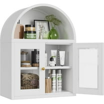 Arched Wall Cabinet, Bathroom Wall Mounted Cabinet with Glass Display Doors, Adjustable Shelves for Bathroom, Living Room, Dining Room, Laundry, Kitchen