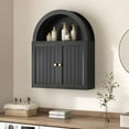 thumbnail image 1 of Arched Wall Cabinet, Wall Mounted Cabinets with Grille Door and Adjustable Shelf for Bathroom Laundry Room Kitchen, Modern Black, 1 of 7