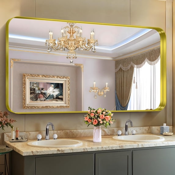 Arched Wall Mirror 24x20 Inch Black Metal Frame Tempered Glass Large Decorative Crystal Clear Shatterproof Mirror for Entryway Living Room Mantel Bathroom