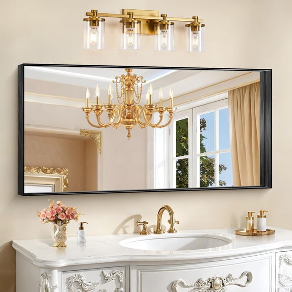 Arched Wall Mirror 24x20 Inch Black Metal Frame Tempered Glass Large Decorative Crystal Clear Shatterproof Mirror for Entryway Living Room Mantel Bathroom