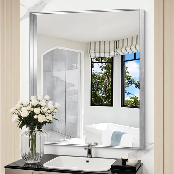 Arched Wall Mirror 24x20 Inch Black Metal Frame Tempered Glass Large Decorative Crystal Clear Shatterproof Mirror for Entryway Living Room Mantel Bathroom