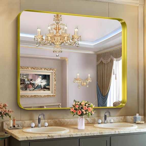 Arched Wall Mirror 24x20 Inch Black Metal Frame Tempered Glass Large Decorative Crystal Clear Shatterproof Mirror for Entryway Living Room Mantel Bathroom