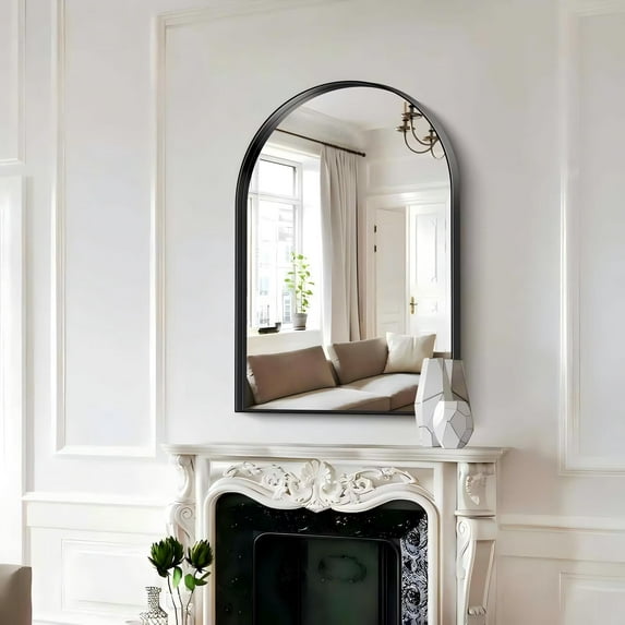 Arched Wall Mirror 24x36 Inches for Bathroom, Black Aluminum Frame Vanity Mirror, for Bedroom, Living Room, Entryway and Dressing Area Decoration