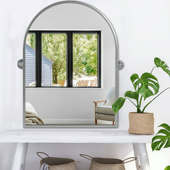 Arched Wall Mirror Small Arch Mirror Wall-Mounted Mirror 36"x24",Sliver,Iron