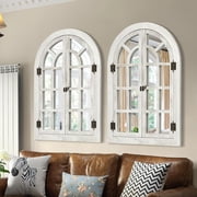 Arched Wall Mirror Window Wood Frame Mirrors Farmhouse Decor for Bedroom Single Piece x1, 24x36, White