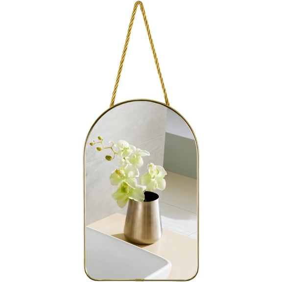 Arched Wall Mirror with Plastic Frame Bathroom (Gold, 10.24" L x 6.5" W)