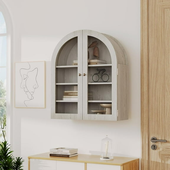Arched Wall-Mounted Medicine Cabinet - Bathroom & Kitchen Storage with Adjustable Glass Shelves, Mirror Door & Space-Saving Design for Apartments, Vanity