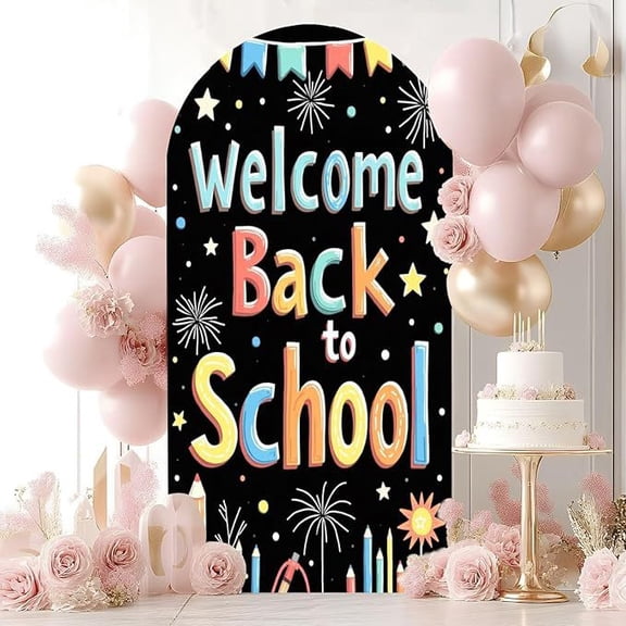 Arched Welcome Back to School Backdrop, Fabric First Day of School Arch Background Banner, Kids Back to School Party Decor, Classroom Photo Booth Prop for Kindergarten Preschool