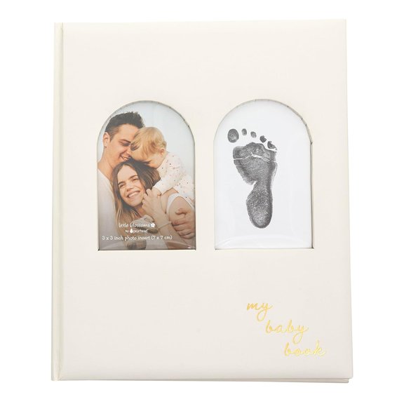 Arched Window Baby Book, Included Ink Pad For Newborn Handprint Footprint, Milestone Pregnancy Journal, Cream
