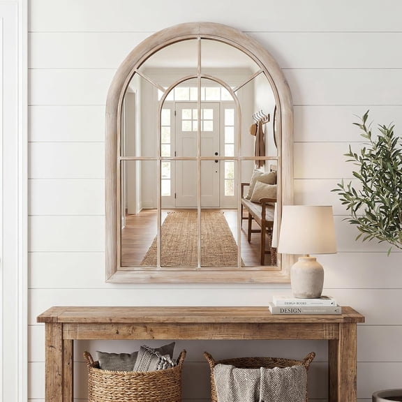 Arched Window Pane Wall Mirror, 26x36 Inches