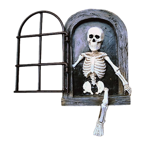 Window Height Bookcase Arched Window Skeleton Decor Resin Figurine For Halloween Indoor ...