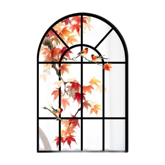 Arched Window Wall Mirror Wall Decor Rustic Wood Modern Windowpane Acrylic Material for Entryway Living Room Vanity