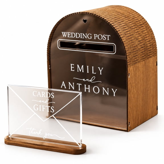 Arched Wooden Wedding Card Box 7.8710.123.94 Inches with Acrylic Table Sign, Ideal for Wedding and Party Use, Stable, Durable, and Naturally Textured