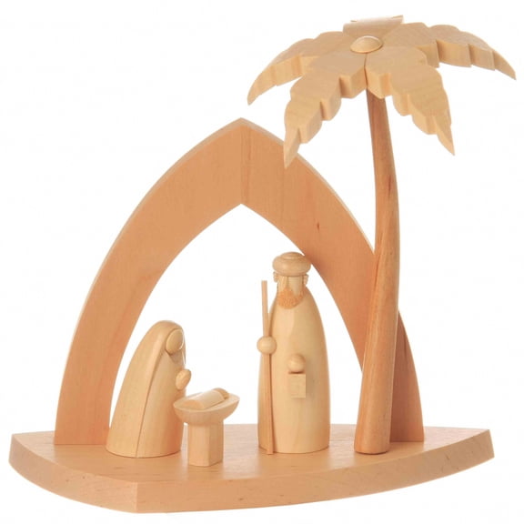 Arched nativity scene natural with Holy Family & palm tree by Schalling