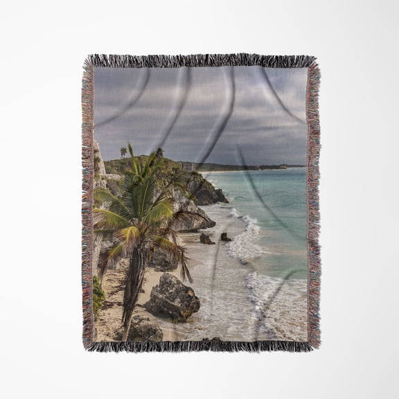 Archeological Zone Of Mayan Port City Ruins In Tulum, Mexico, Woven Blanket