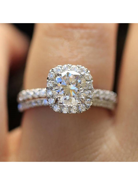 2Pcs/Set Luxury Women Engagement Wedding Rhinestone Inlaid Stacking Ring Jewelry