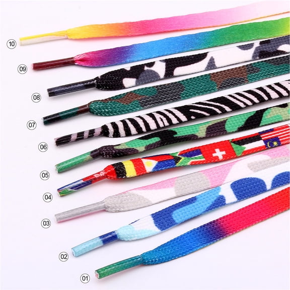 Hevirgo 50/80/100/120cm Camouflage Stripe Colorful Sneaker Shoelaces Flat Shoe String