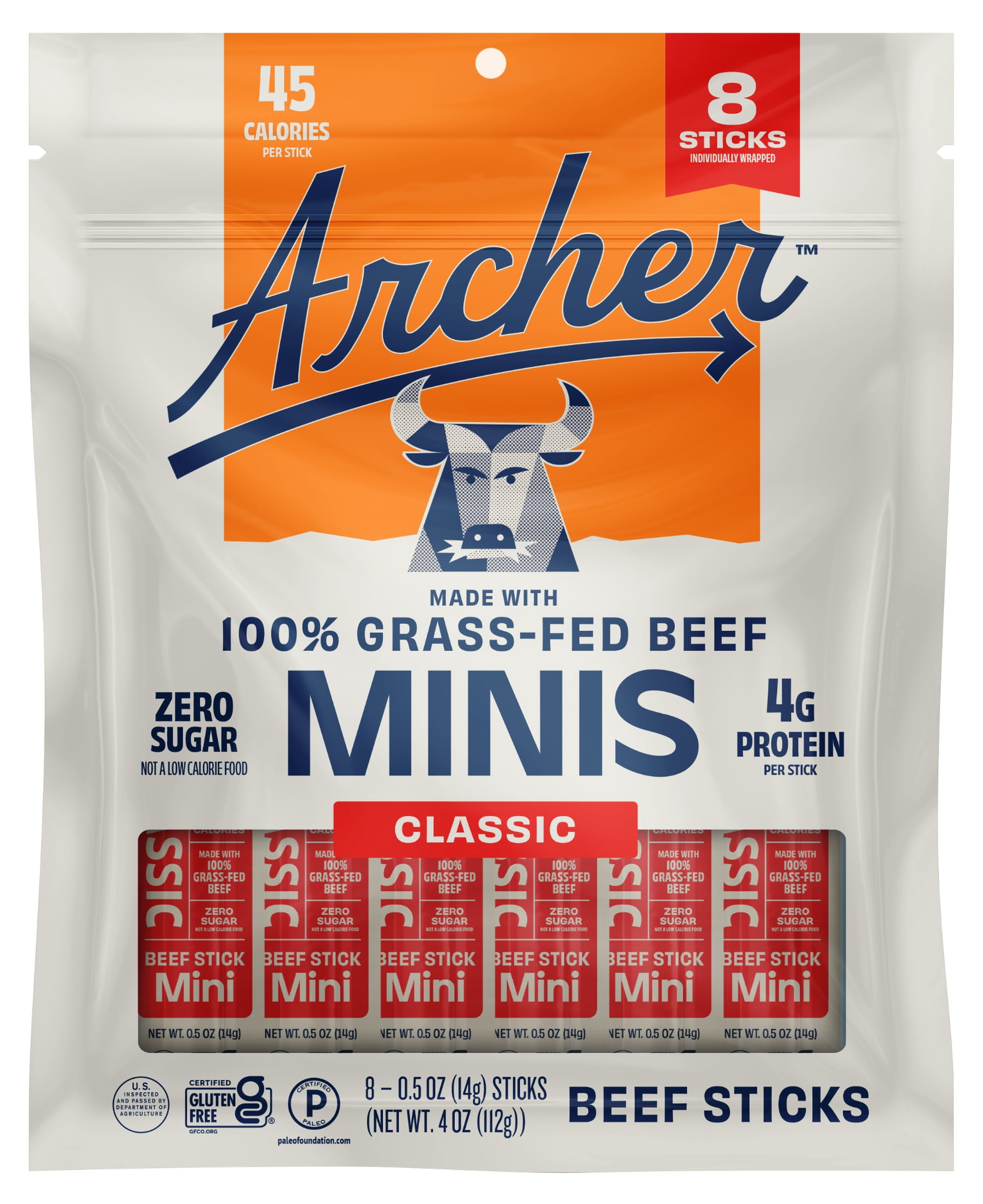 Archer Classic Beef Mini Jerky Sticks, 0.5 oz, 8 Count
