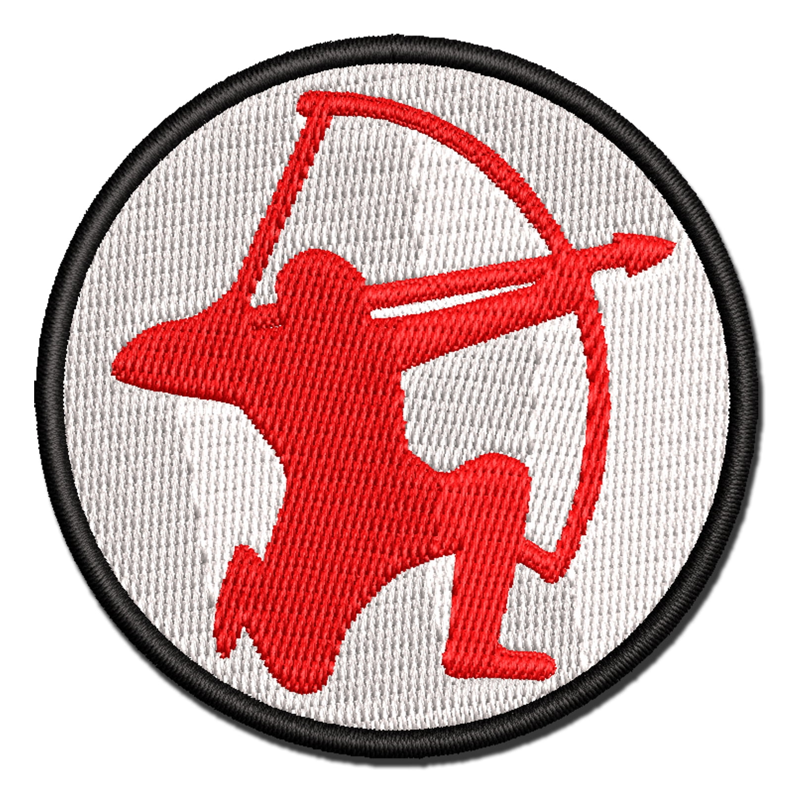 Archer Kneeling with Bow Drawn Archery Applique Multi-Color Embroidered Iron-On Patch - 3.5 Inch Large