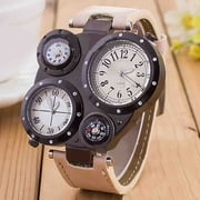 Hevirgo Men Chic Dual Movement Quartz Waterproof Outdoor Thermometer Compass Wrist Watch
