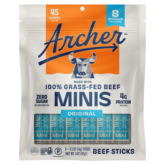 Country Archer Beef Jerky Mini Sticks, Zero Sugar, 0.5oz, 8 Count Bag ...