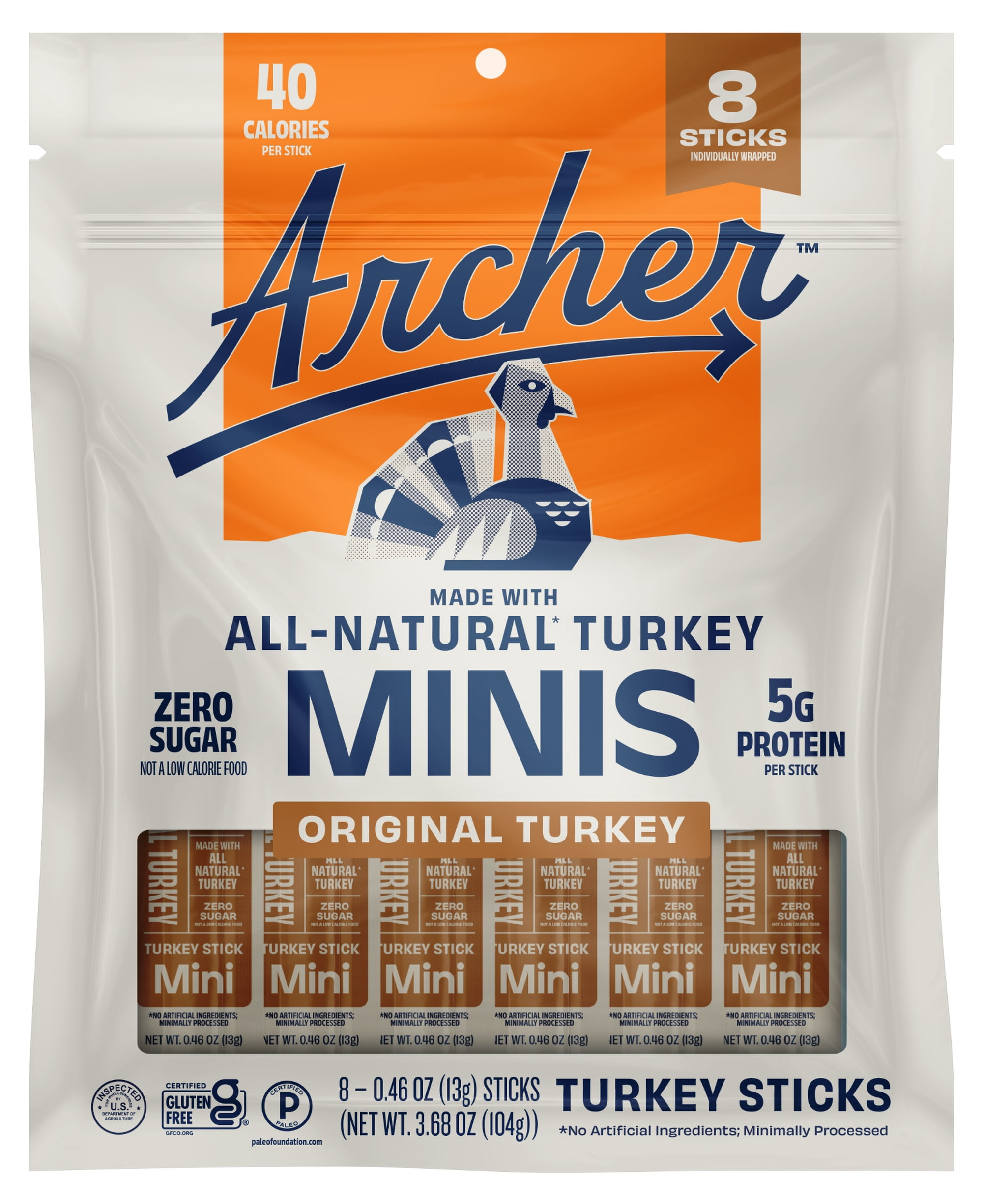 Archer Original Turkey Mini Jerky Sticks, 0.46 oz, 8 Count