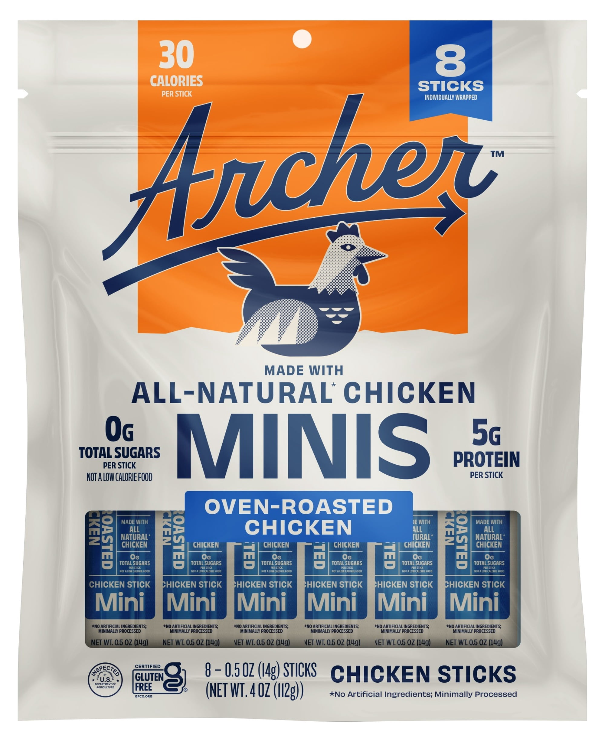 Archer Oven-Roasted Chicken Mini Jerky Sticks, 0.5 oz, 8 Count